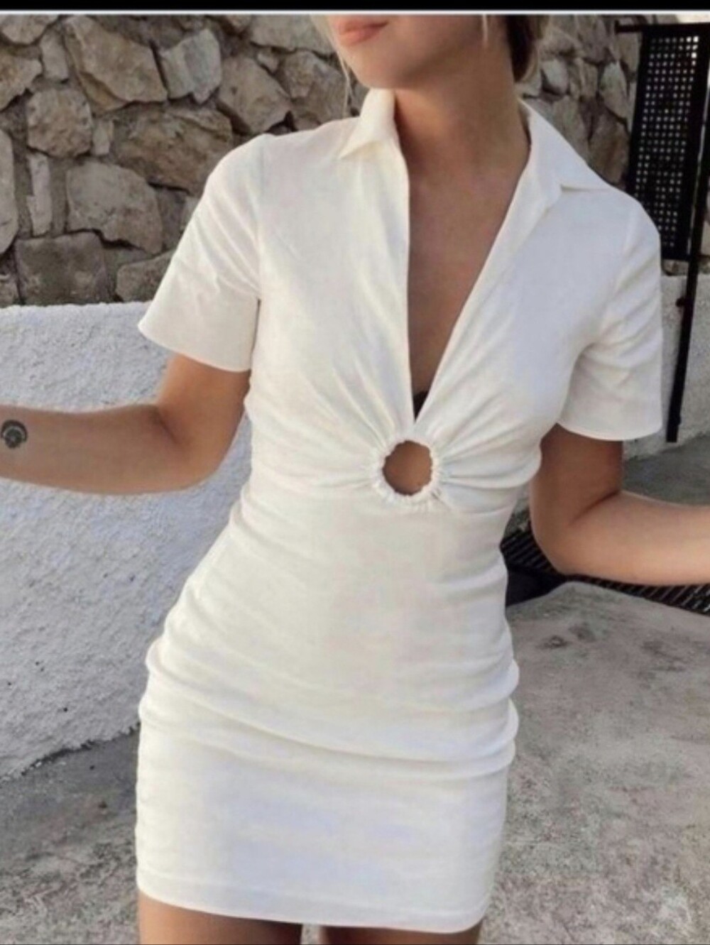 Zara White Short Sleeve Ring Cutout Mini Dress